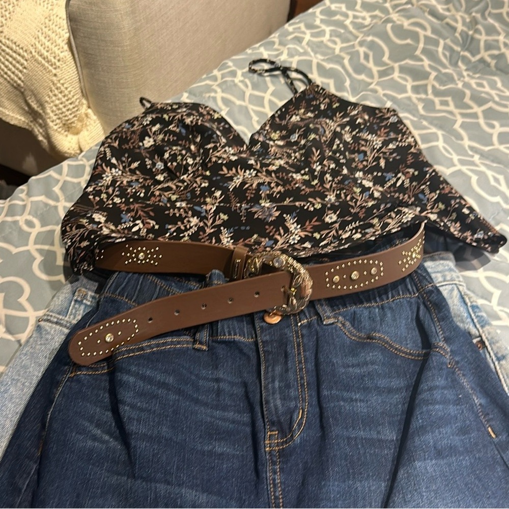 Denim skirt with top - belt sold size 4-6 with stretch